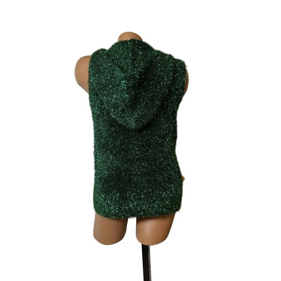 Holiday Christmas Tree Vest S Fuzzy Tinsel Hooded Festive Novelty Top - Picture 2 of 6